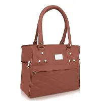 Stylish Brown Pu Self Pattern Handbags For Women-thumb1