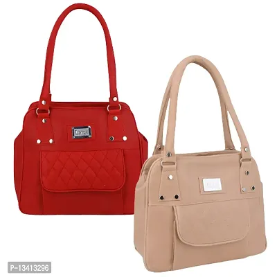 Stylish Multicoloured Pu Self Pattern Handbags For Women Pack Of 2