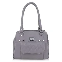 Stylish Grey Pu Self Pattern Handbags For Women-thumb1