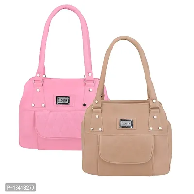 Stylish Multicoloured Pu Self Pattern Handbags For Women Pack Of 2-thumb0