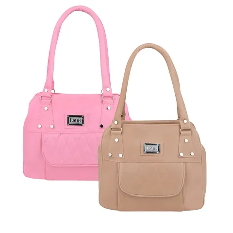 Stylish PU Self Pattern Handbags For Women Pack of 2