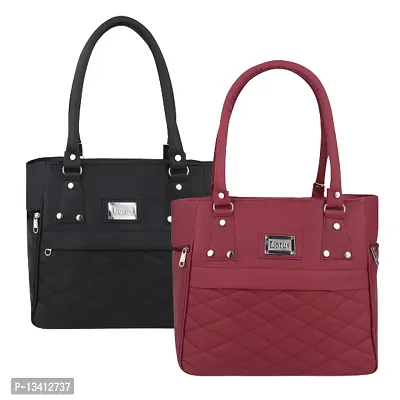 Stylish Multicoloured Pu Self Pattern Handbags For Women Pack Of 2-thumb0