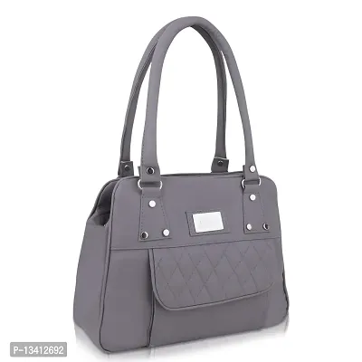 Stylish Grey Pu Self Pattern Handbags For Women-thumb0