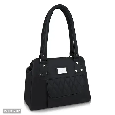 Stylish Black Pu Self Pattern Handbags For Women-thumb2