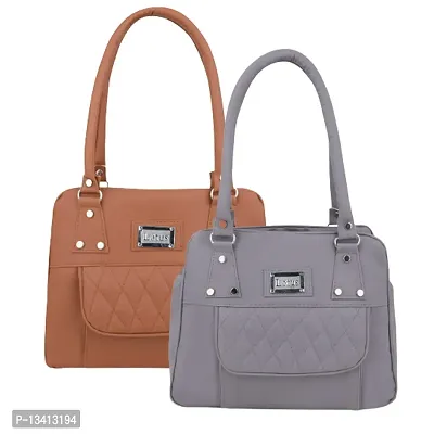 Stylish Multicoloured Pu Self Pattern Handbags For Women Pack Of 2