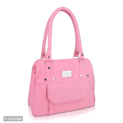 Stylish Pink Pu Self Pattern Handbags For Women-thumb0