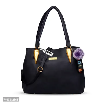 Stylish Black Pu Self Pattern Handbags For Women-thumb0