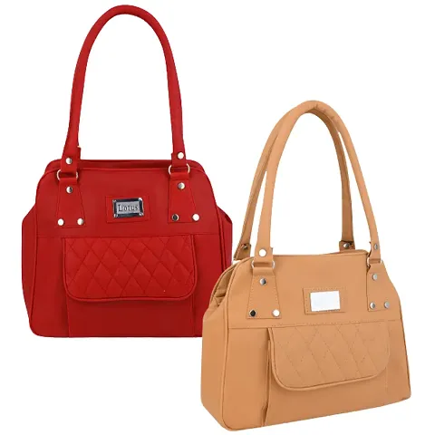 Stylish PU Self Pattern Handbags For Women Pack of 2