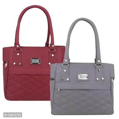 Stylish Multicoloured Pu Self Pattern Handbags For Women Pack Of 2-thumb0