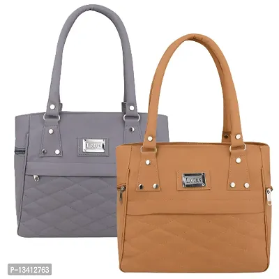 Stylish Multicoloured Pu Self Pattern Handbags For Women Pack Of 2-thumb0