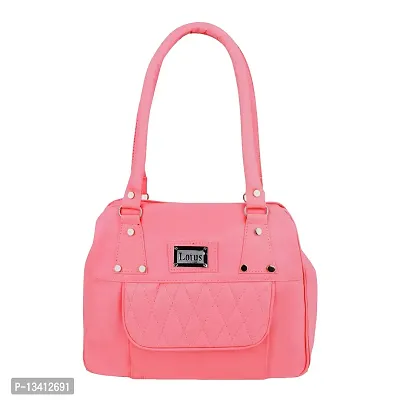 Stylish Peach Pu Self Pattern Handbags For Women