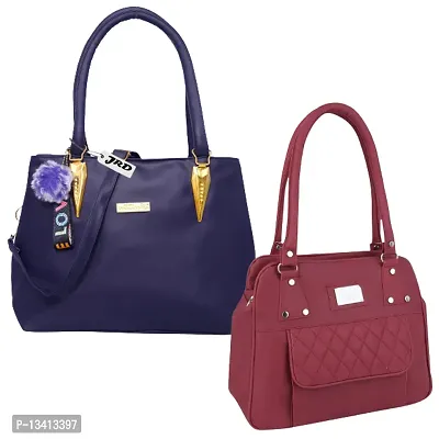 Stylish Multicoloured Pu Self Pattern Handbags For Women Pack Of 2