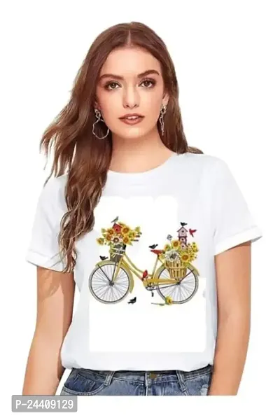 Tanya Fashion Women Printed Round Neck Polyester White T-Shirt