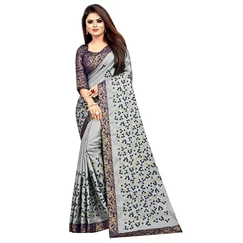 Shreeji Designer Women's Paper Silk Ari Embroidery Work Saree With Jacquard Lace Blouse Piece SD-2280 (Grey, Blue)