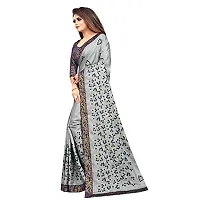 Shreeji Designer Women's Mos Chiffon Saree With Ari Embroidery Work  Tapeta Jacquard Lace  Blouse Piece 2283 (Gold  Grey)-thumb2