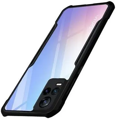 CELZO Ultra Thin Shock Proof 4 Sides Protection Clear Transparent Back Cover Case with Black Border for ViVo V21 (5G) - {Transparent/Black}