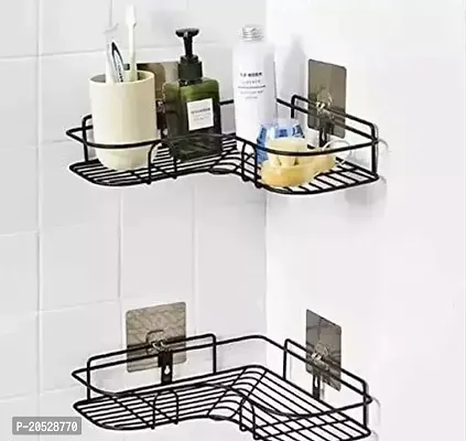 Rectangular Self-Adhesive Metal Bathroom Rack Storage Shelves,Steel Bathroom Shelf Organizer Storage Pack Of 2
