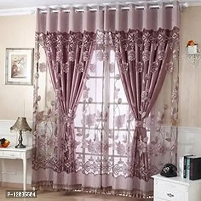 Stylish Purple Polyester Printed Door Curtains