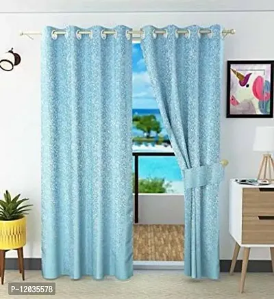 Stylish Blue Polyester Printed Door Curtains