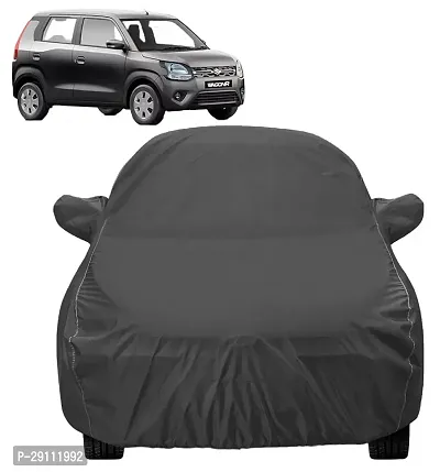 Car Body Cover Compatible for Maruti Suzuki Wagon R ZXI AMT 1.2 Dustproof|Scratchproof| Mirror Pocket with Buckle Hook Triple Stitched,Elastic Grip,Ultra Surface All Variant[Black] B