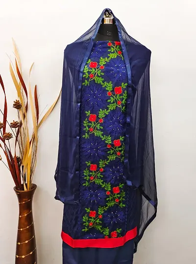 Stylish Cotton Embroidered Dress Material with Dupatta