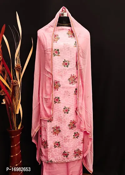 Elegant  Masline Jacquard Digital Print  Dress Material with Dupatta For Women