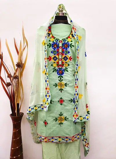 Stylish Chanderi Cotton Embroidered Dress Material with Dupatta