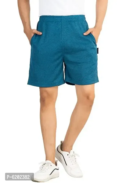 Elegant Blue Cotton Self Pattern Regular Shorts For Men