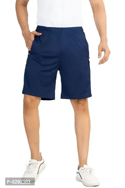 Elegant Navy Blue Cotton Self Pattern Regular Shorts For Men