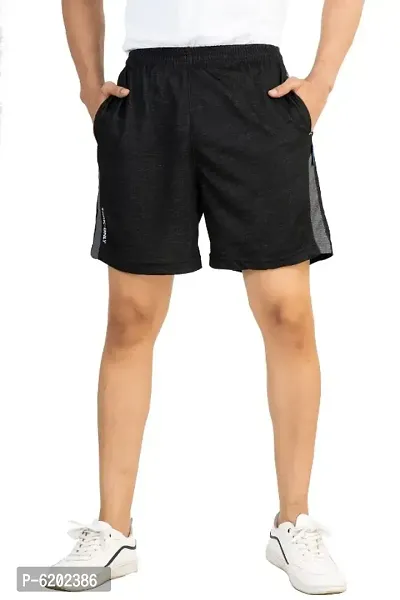Elegant Black Cotton Self Pattern Regular Shorts For Men
