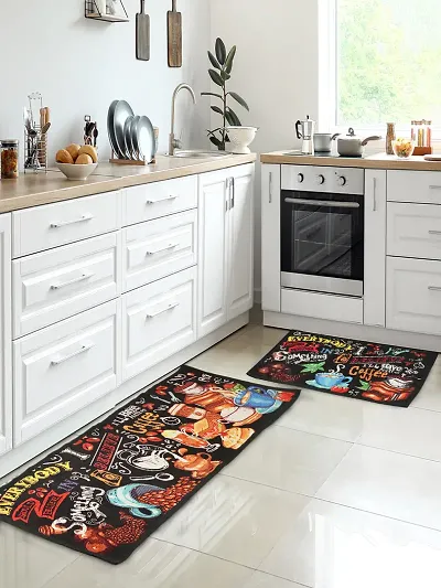 RRCRAFTS Printed Kitchen Floor Mat  Runner with Anti Skid Backing, Set of 2 (40 x 130  40 x 60 cm)