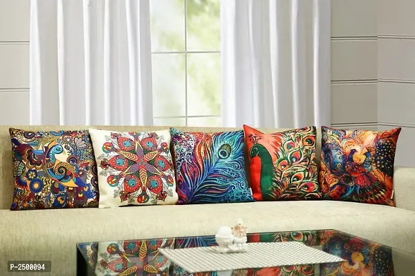 Multicoloured Digital Jute Cushion Cover Set Of 5
