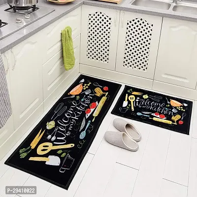 RRCRAFTS Printed Kitchen Floor Mat  Runner with Anti Skid Backing, Set of 2 (40 x 130  40 x 60 cm)-thumb0