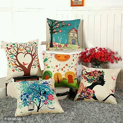 RRCRAFTS Printed Jute Cushion Cover Pack of 5-thumb0