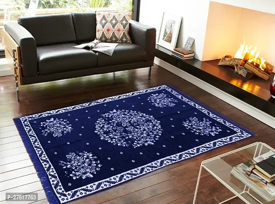 Designer Blue Polyester Printed Carpets Size (5X7 Feet)-thumb0