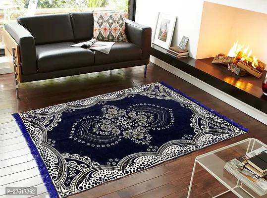 Designer Blue Polyester Printed Carpets Size (5X7 Feet)-thumb0