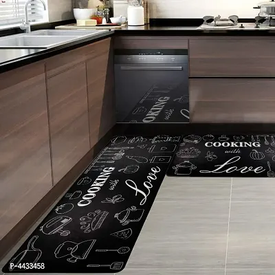 Beautiful Printed Kitchen Mat with anti Skid Rubber Backset of 2(Size- 40 X 120 Cm; 40 X 60 Cm)