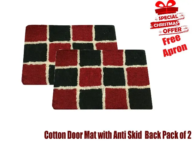 Christmas design Cotton Door Mat with anti skid back (1 Apron Free)