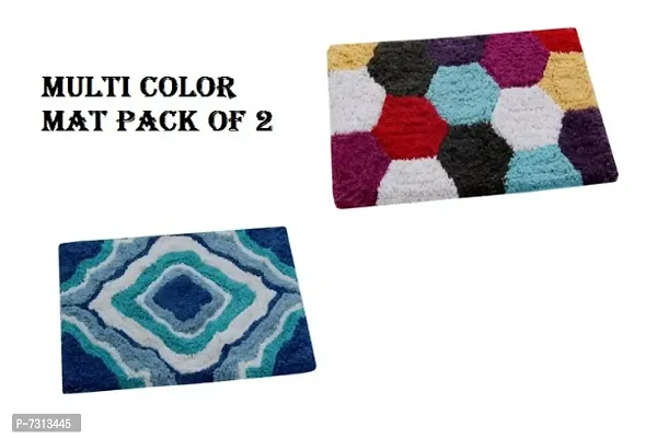 Multi Color Cotton Bath Mats with antiskid back (Pack of 2 )-thumb0