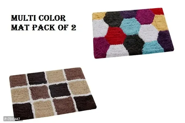 Multicolor Cotton door mat with anti skid pack of 2 Mats