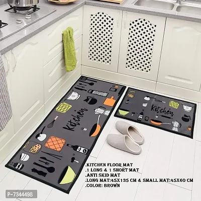 Printed Kitchen Floor Mat  Runner with Anti Skid Backing, Set of 2 (45 x 135  45x 60 cm)-thumb0