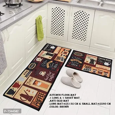 Printed Kitchen Floor Mat  Runner with Anti Skid Backing, Set of 2 (45 x 135  45x 60 cm)