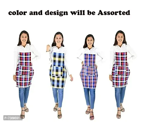 Apron For Men  Women |Cotton with waterproof safety |Multi Colour with Front Pocket (pack of 4)-thumb0