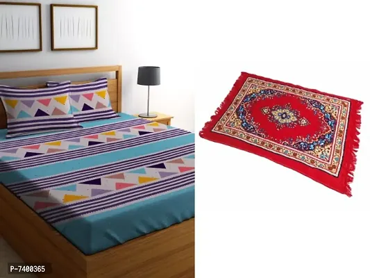 Double Bedsheet with 2 Pillow Covers and Multipurpose Rug Mat 4Ft X 2 Ftnbsp;(combo set)