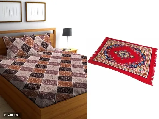 Double Bedsheet with 2 Pillow Covers and Multipurpose Rug Mat 4Ft X 2 Ftnbsp;(combo set)