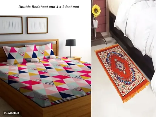 Double Bedsheet with 2 Pillow Covers and Multipurpose Rug Mat 4Ft X 2 Ftnbsp;(combo set)-thumb0