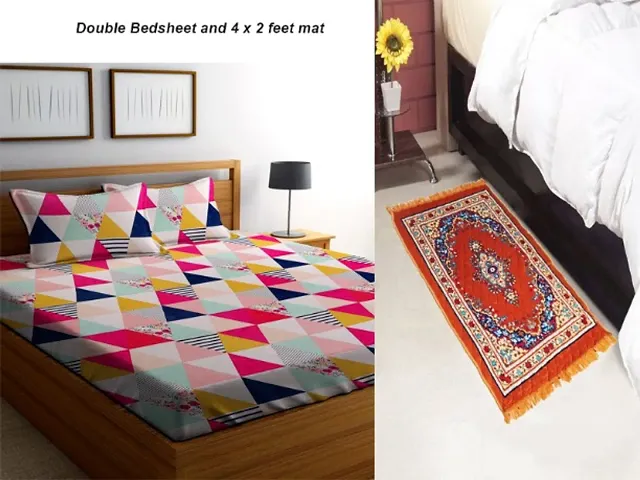 Double Bedsheet with 2 Pillow Covers and Rug Mat Combo