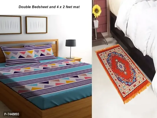 Double Bedsheet with 2 Pillow Covers and Multipurpose Rug Mat 4Ft X 2 Ftnbsp;(combo set)