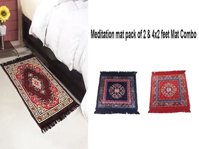 (4*2 Ft)&nbsp;Rug Mat With 2 Meditation Mat Combo