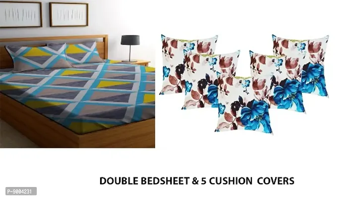 Classy 1 Double Bedsheet With 2 Pillow Covers and 5 Cushion Cover